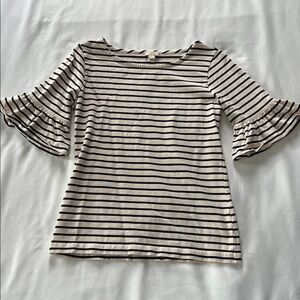 J Crew Factory Navy/Cream Striped 3/4 Ruffle Sleeve Top